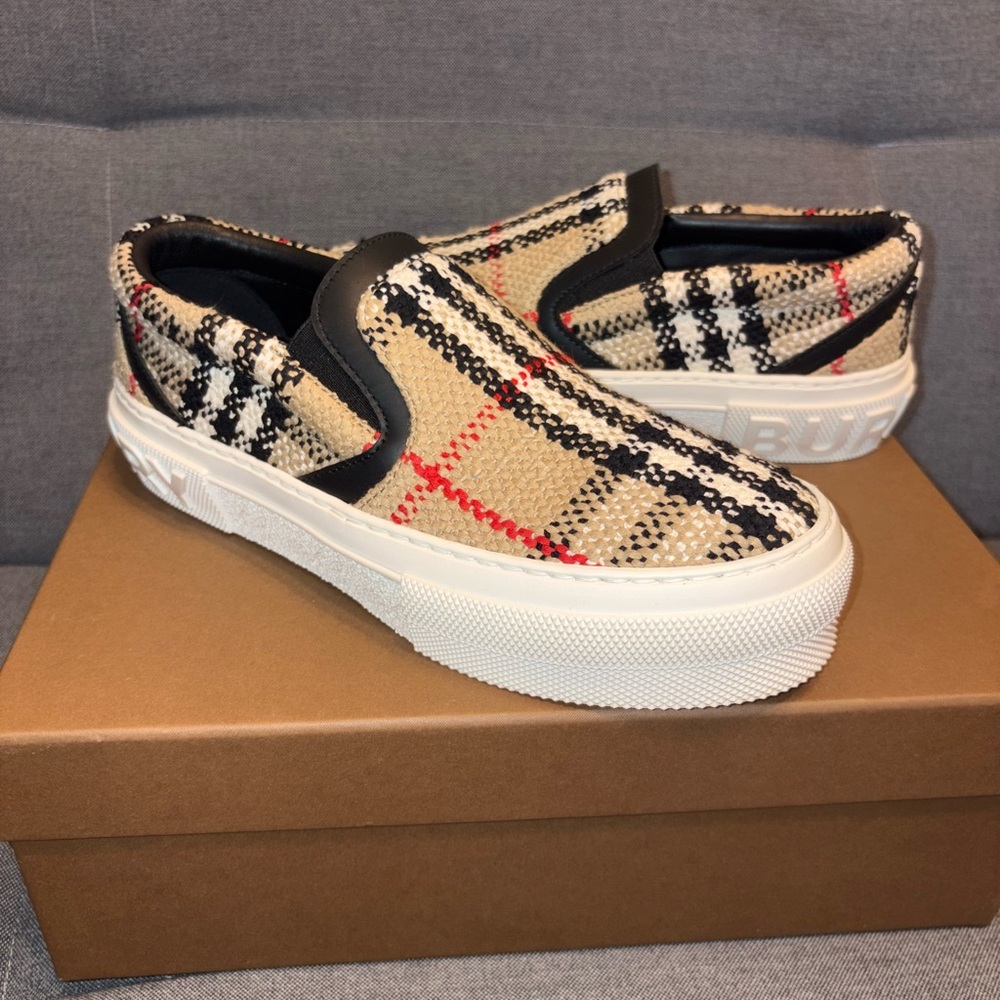 Burberry Tan and Black Slip-On Sneakers